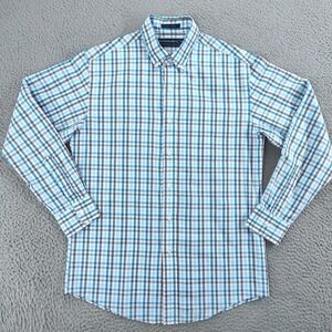 MagnaReady Shirt Mens Small Blue Gray Plaid Magnetic Closure Button Down LS